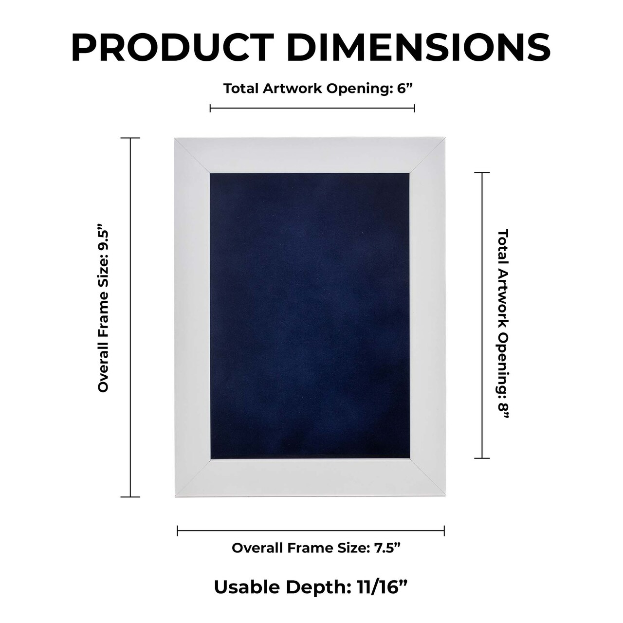 Classic White Wood Shadown Box Frame with Acrylic Front - Navy Blue Suede Backing, 30 Sizes